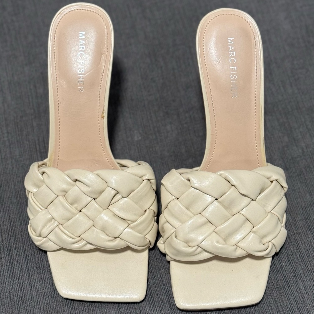 Marc Fisher Tan Woven Mules